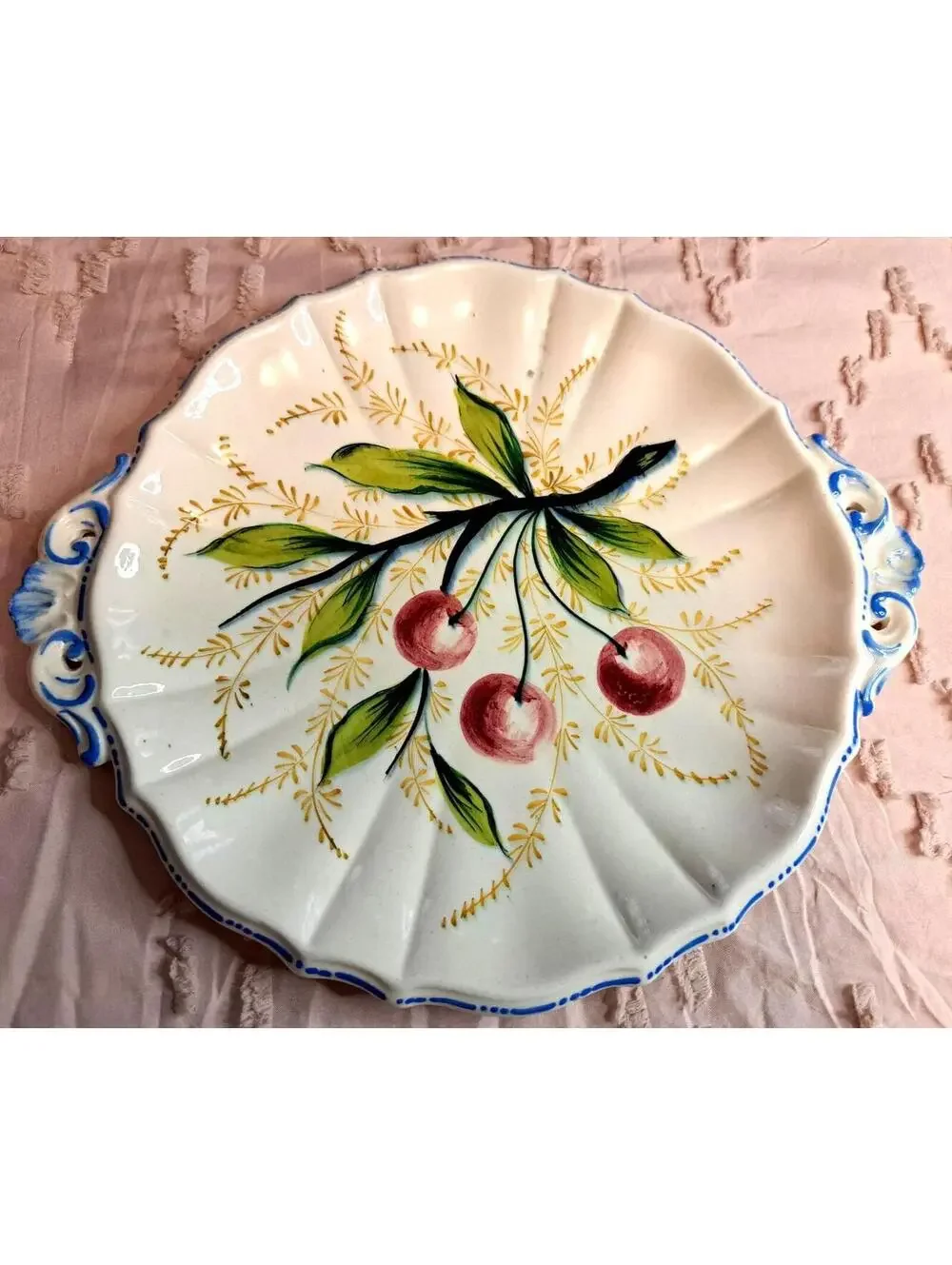 Vintage Hand-painted 1970s Italian Cherry Ceramic Serving Plate 13